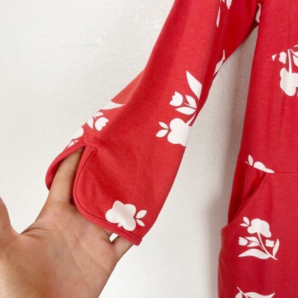 Boden Orange Floral Midi Sleeved Pencil Dress Stretch Size 10 Long - Picture 5 of 8